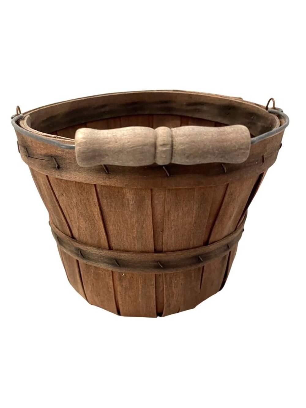 Vintage Wooden Basket With Handle - Rustic Decorative Storage Or Display - 6 Inc